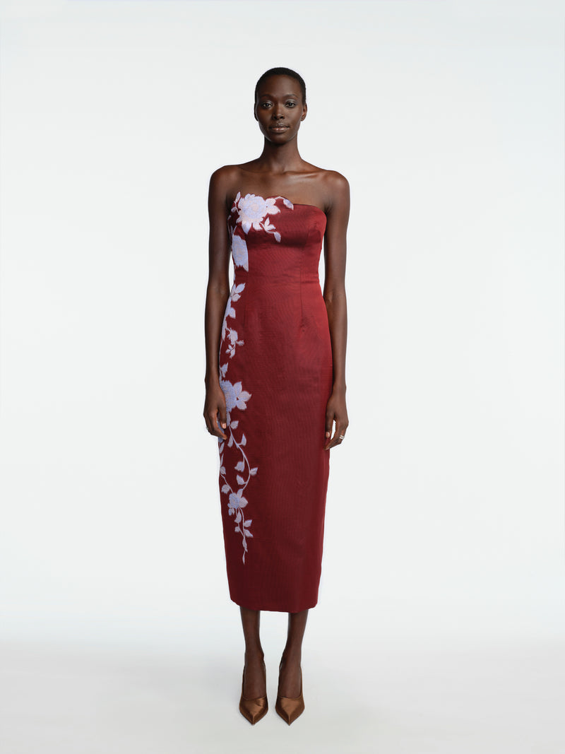 Rose Fil Coupe Strapless Dress Oxblood/Lavender / 2 / PF269608 Rose Fil Coupe Strapless Dress Oxblood/Lavender / 2 / PF269608