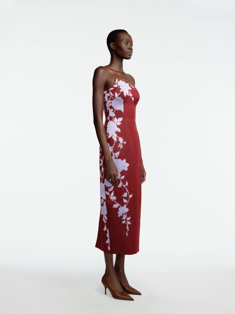 Rose Fil Coupe Strapless Dress Oxblood/Lavender / 2 / PF269608
