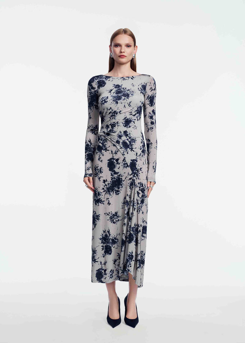 Floral Printed Jersey Draped Front Dress