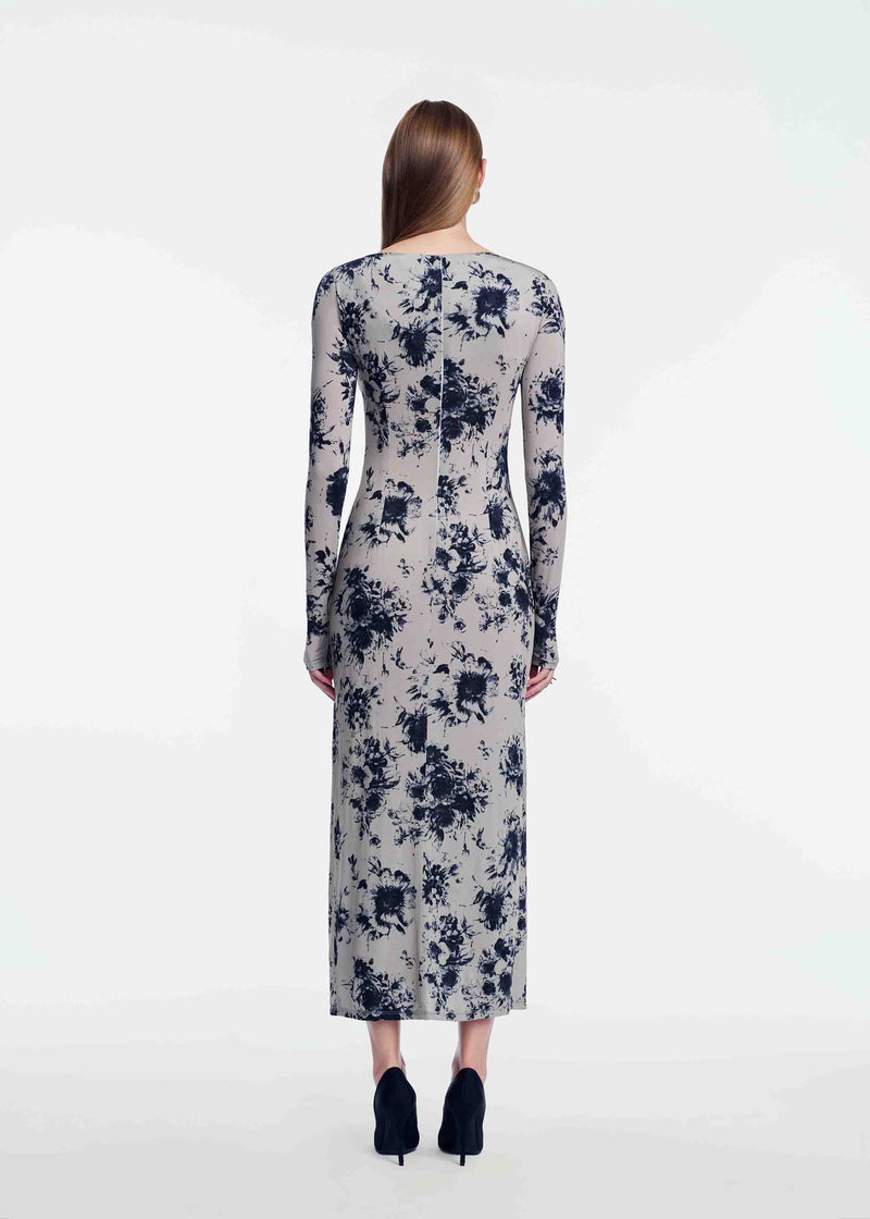 Floral Printed Jersey Draped Front Dress