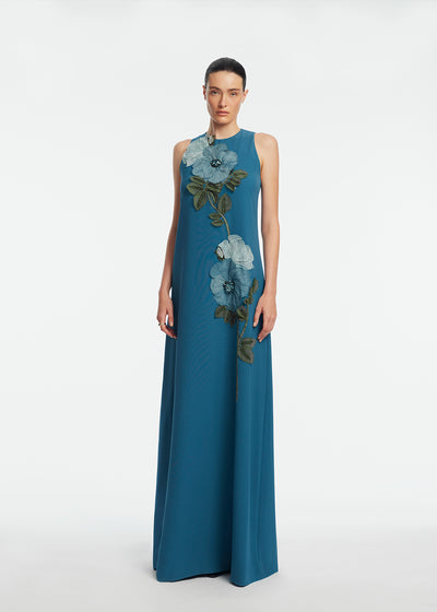 Peony Embroidered Fluid Crepe Francie Gown