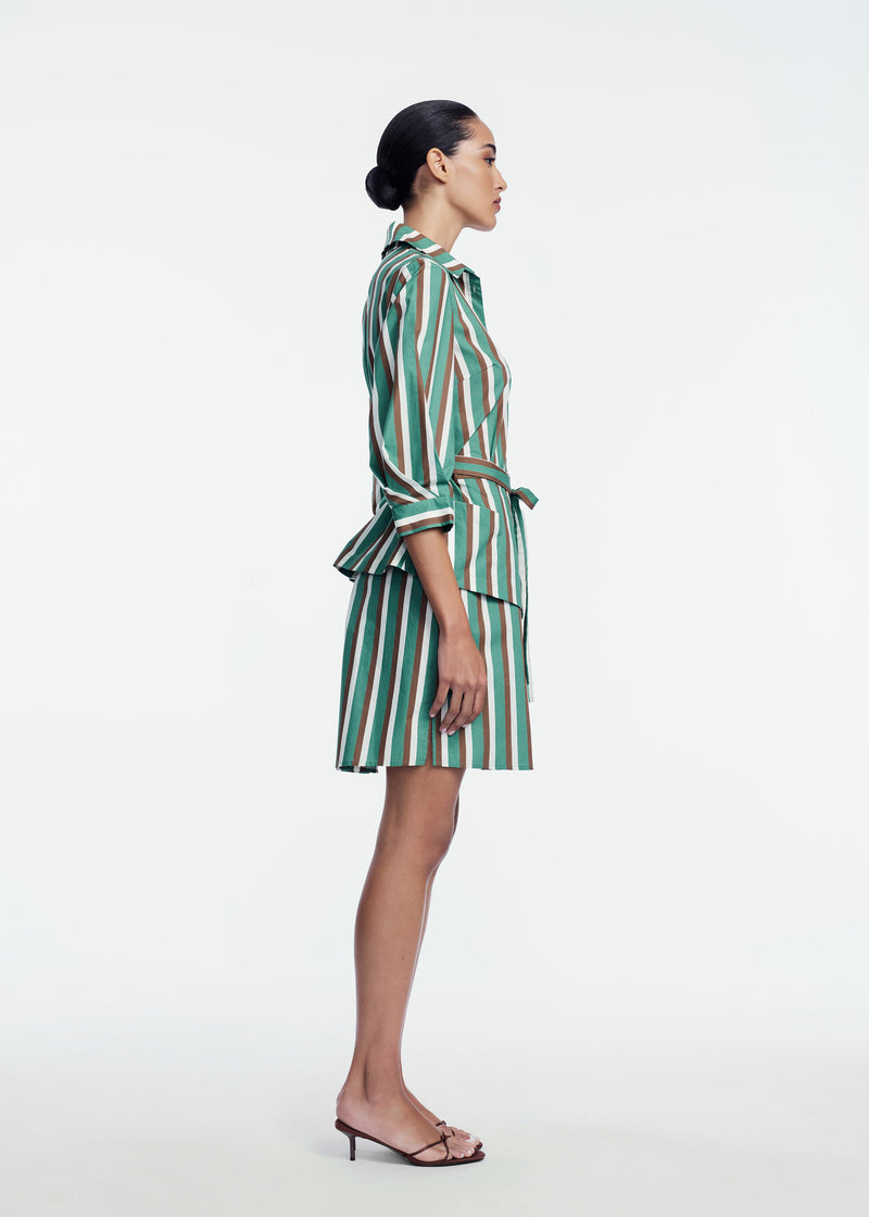 Striped Cotton Belt Shirt Dress