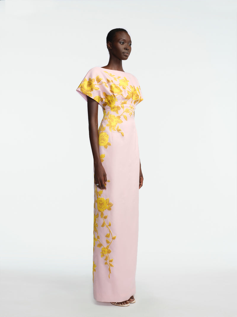 Rose Fil Coupe Column Gown