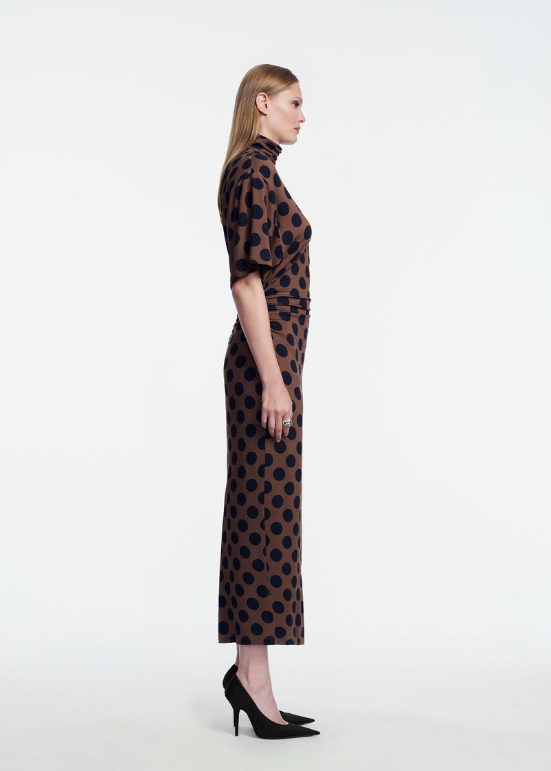 Polka Dot Jersey Turtleneck Dress