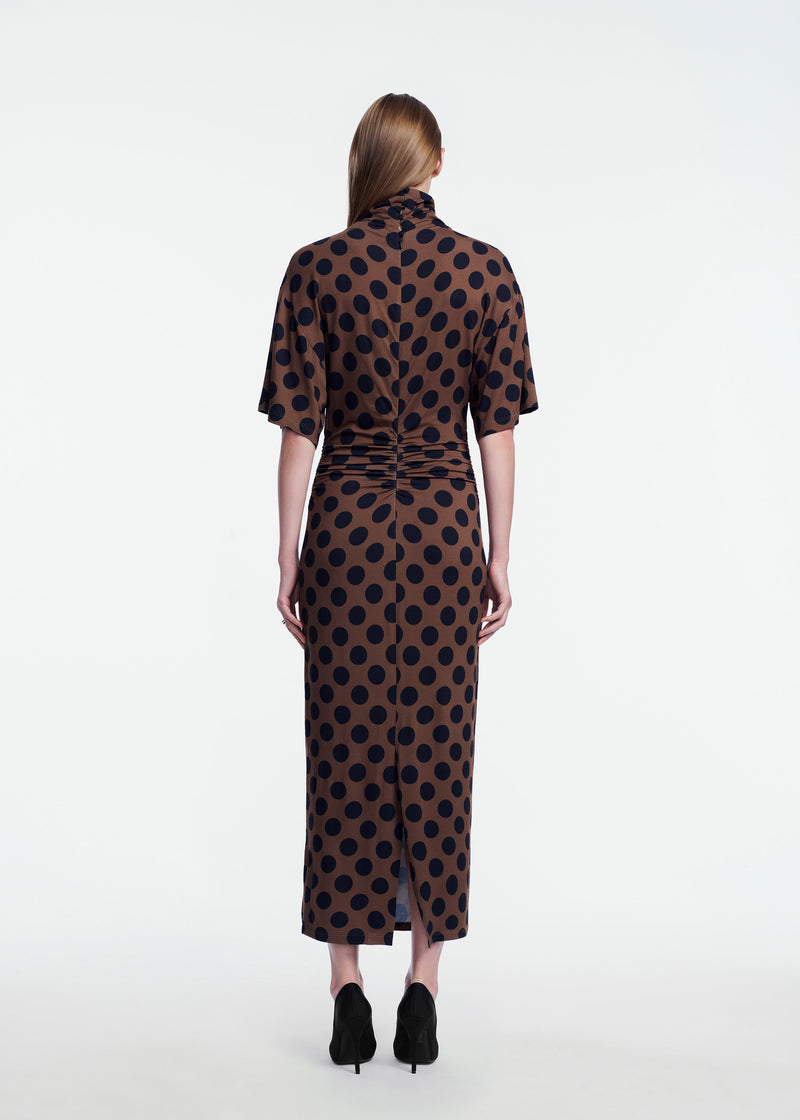Polka Dot Jersey Turtleneck Dress
