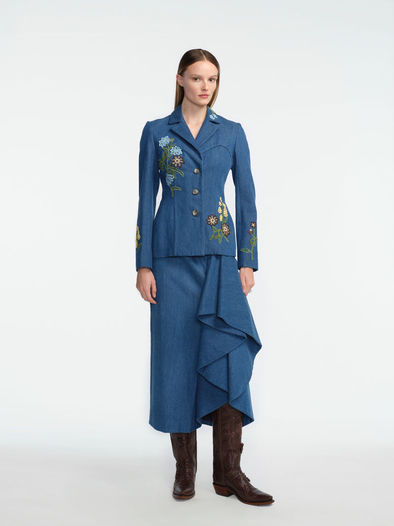 Floral Applique Denim Heron Jacket