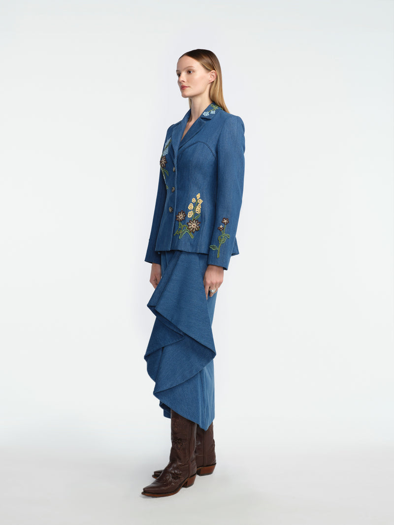 Floral Applique Denim Heron Jacket
