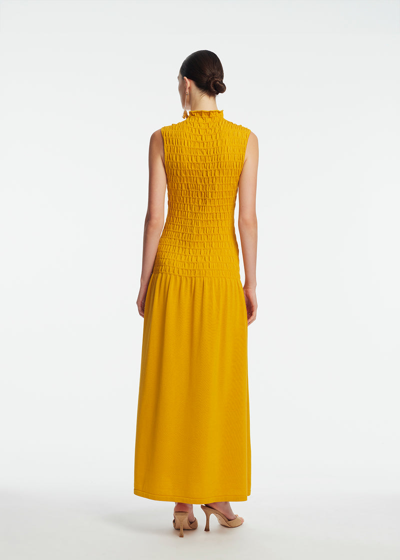 Lela Rose Smocked Knit Mock Neck Dress - Yellow Lela Rose Smocked Knit Mock Neck Dress - Yellow
