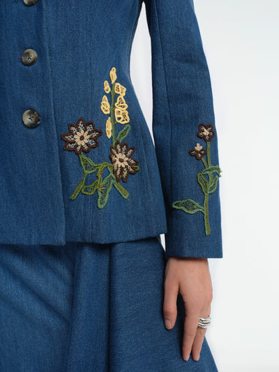 Floral Applique Denim Heron Jacket