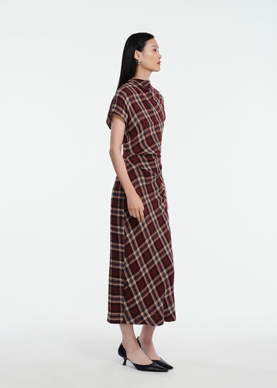 Plaid Gauze Draped Dress