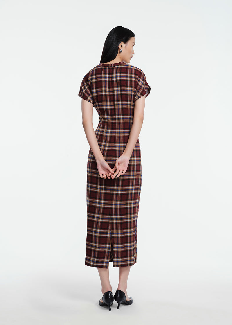 Plaid Gauze Draped Dress
