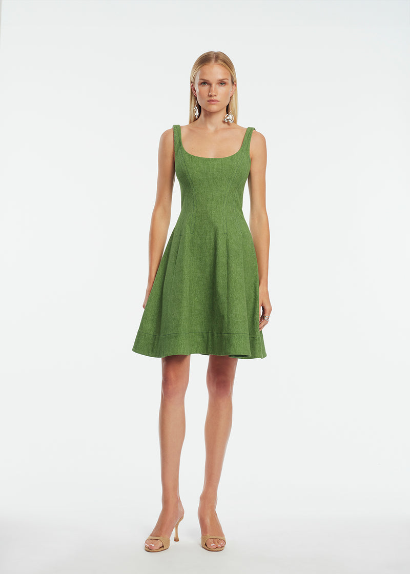 Stretch Denim Seamed Dress
