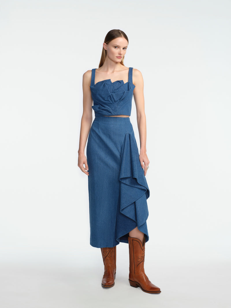 Denim Ruffle Starling Skirt