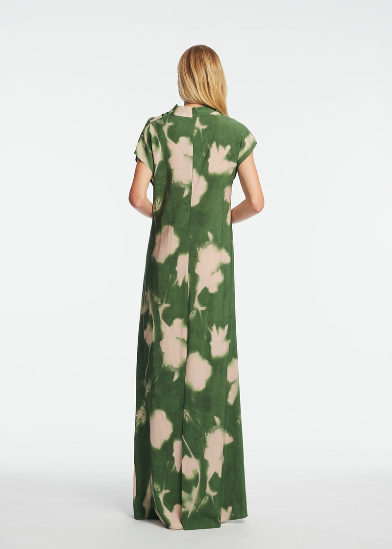 Abstract Floral Crepe Draped Gown