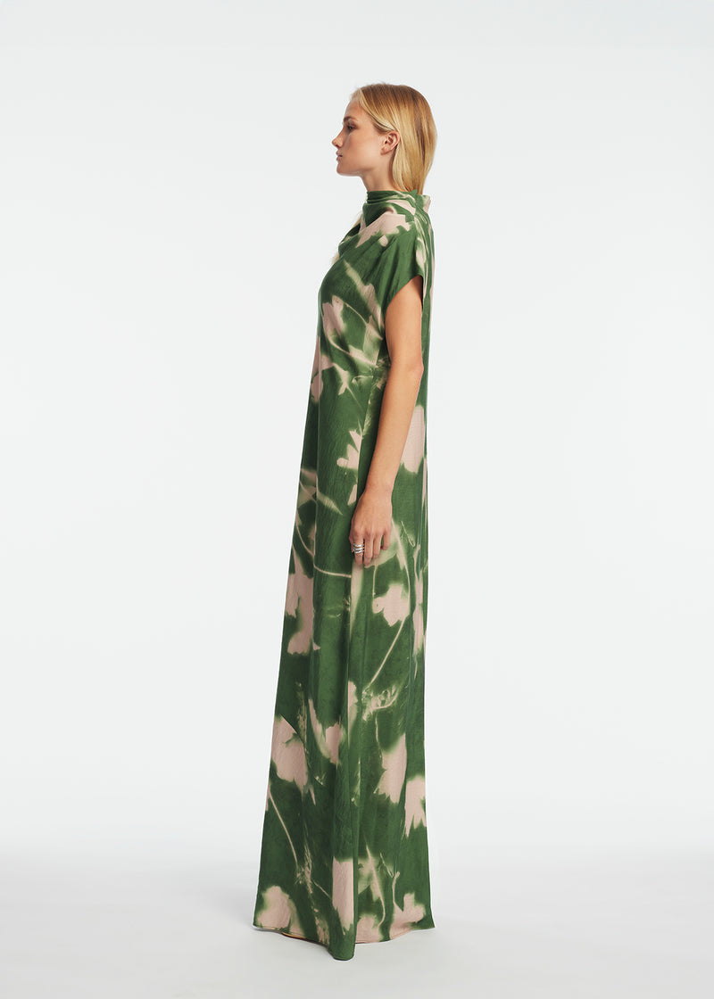Abstract Floral Crepe Draped Gown