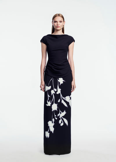 Floral Crepe Boat Neck Gown