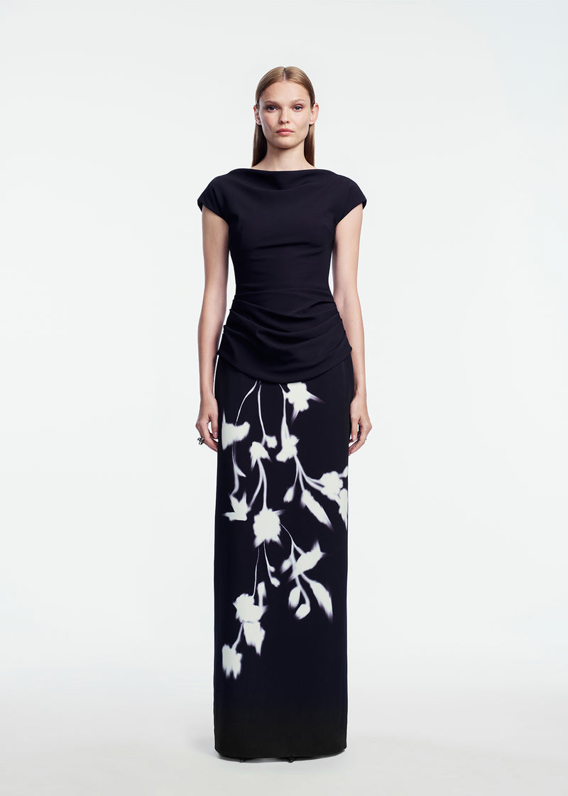 Floral Crepe Boat Neck Gown