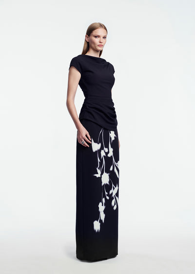 Floral Crepe Boat Neck Gown
