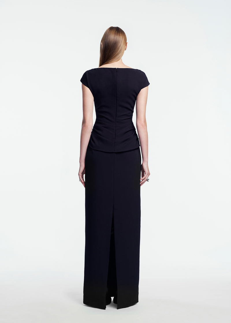 Floral Crepe Boat Neck Gown