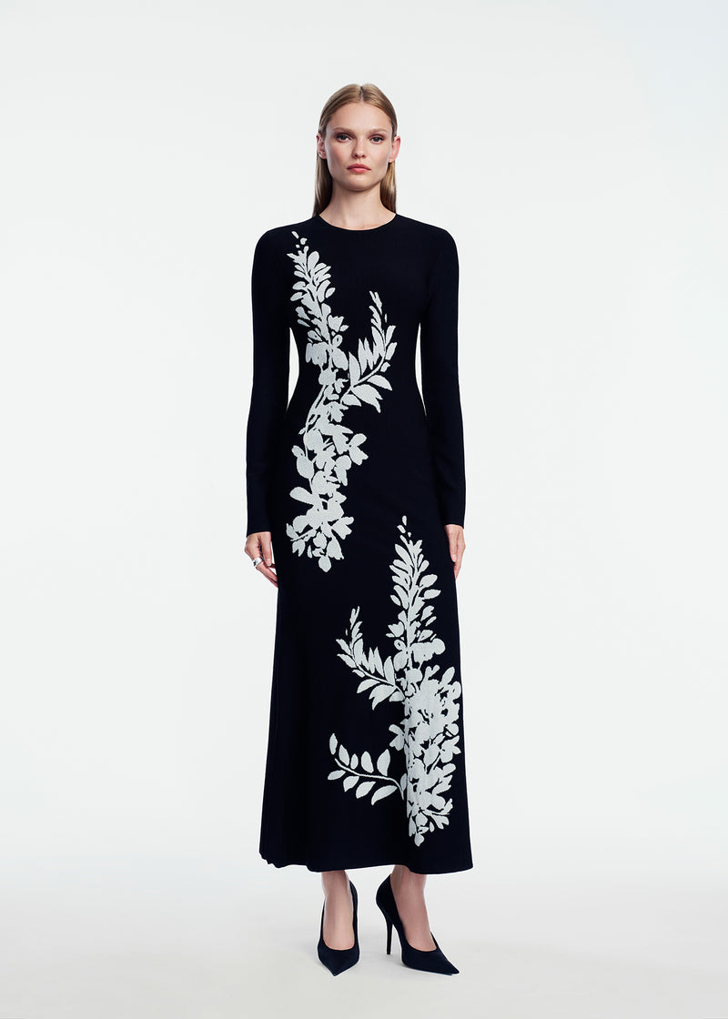 Velvet Jacquard Knit Trumpet Dress