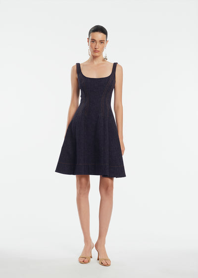 Stretch Denim Seamed Dress