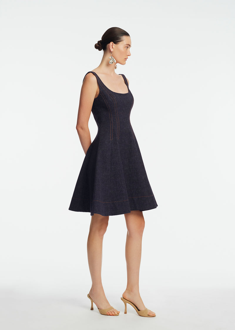 denim seamed dress Denim Seamed Midi Dress in Medium Wash S