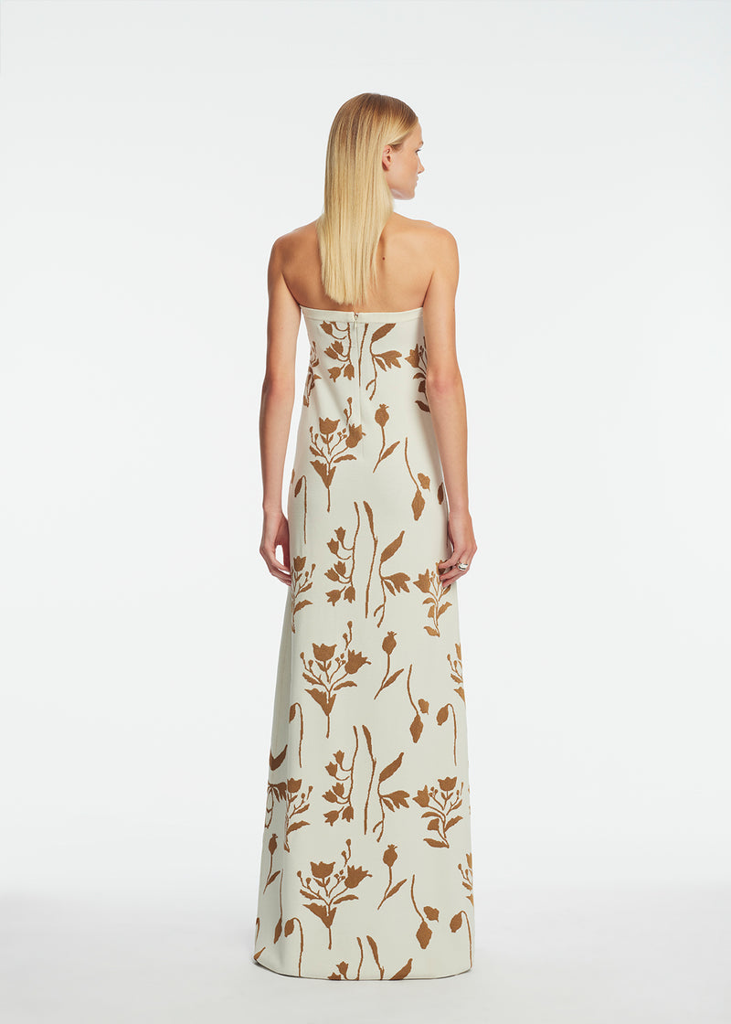 Floral Jacquard Knit Beaded Strapless Dress