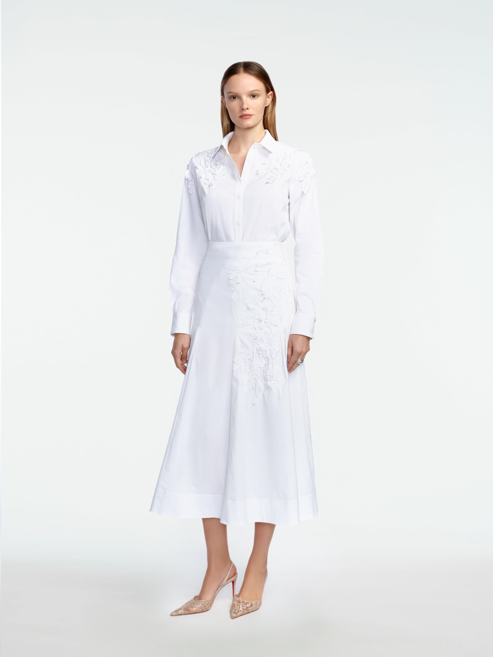 Porcelain Floral Embroidered Cotton Poplin Skirt – Lela Rose