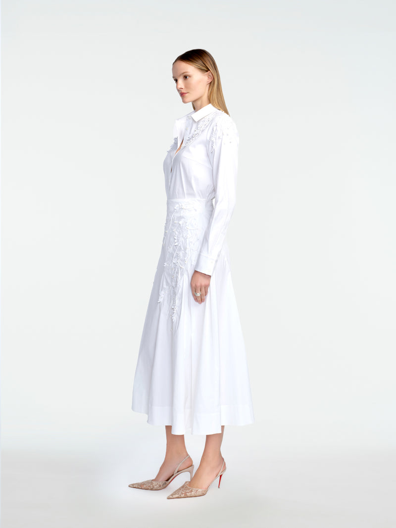 Porcelain Floral Embroidered Cotton Poplin Skirt