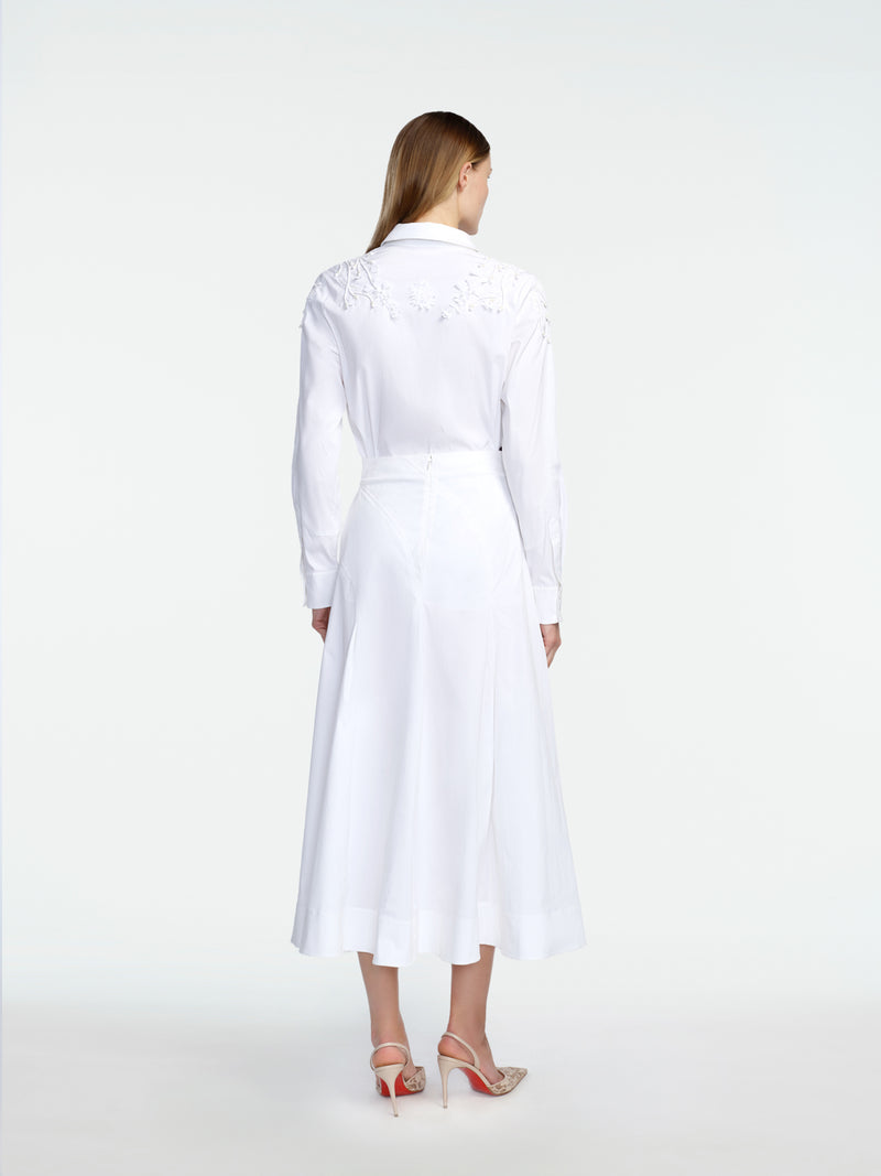 Porcelain Floral Embroidered Cotton Poplin Skirt
