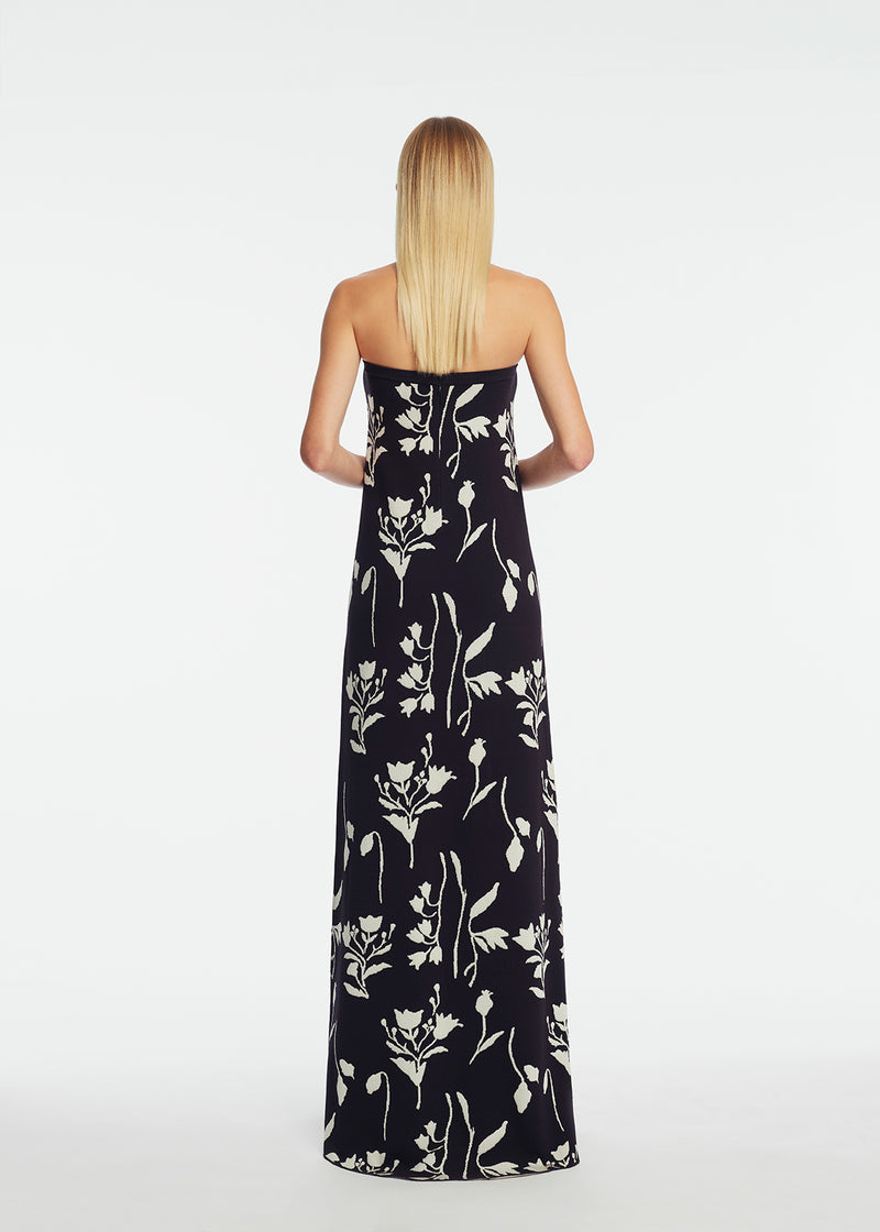 Floral Jacquard Knit Beaded Strapless Dress