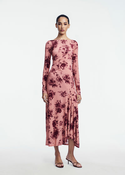 Floral Printed Jersey Draped Front Dress