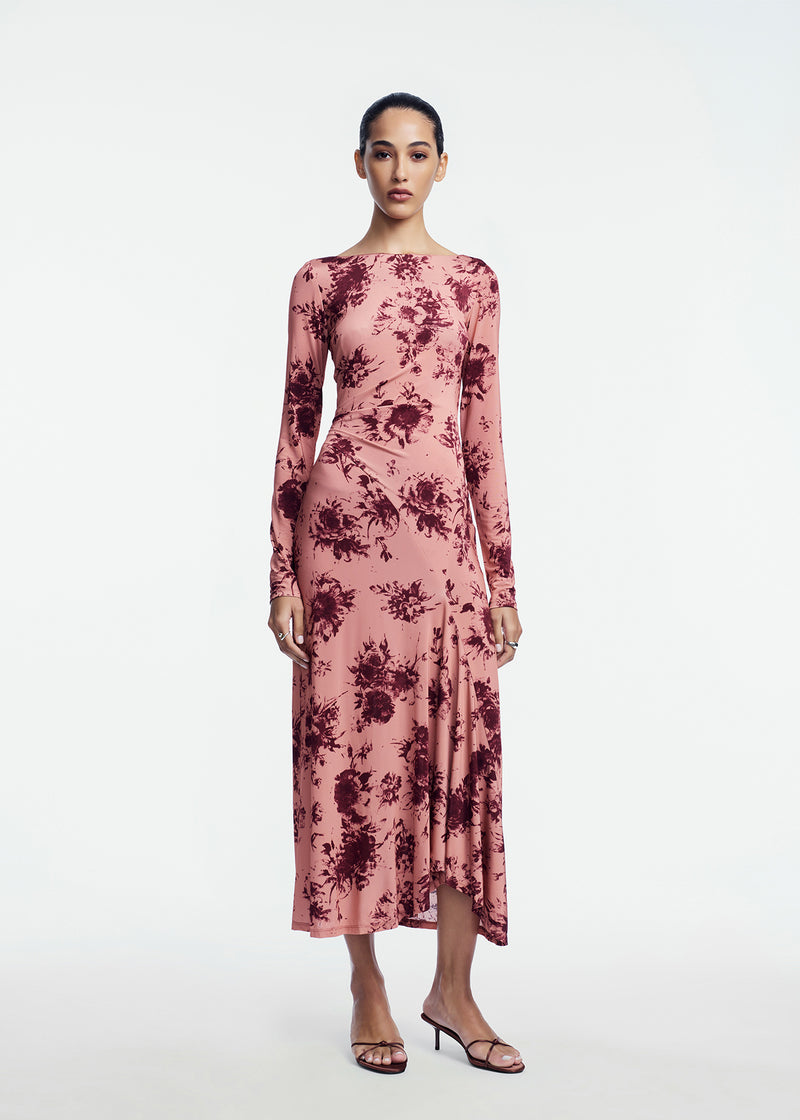 Floral Printed Jersey Draped Front Dress