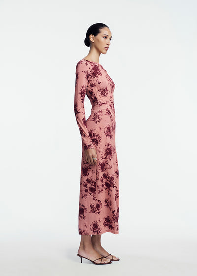Floral Printed Jersey Draped Front Dress