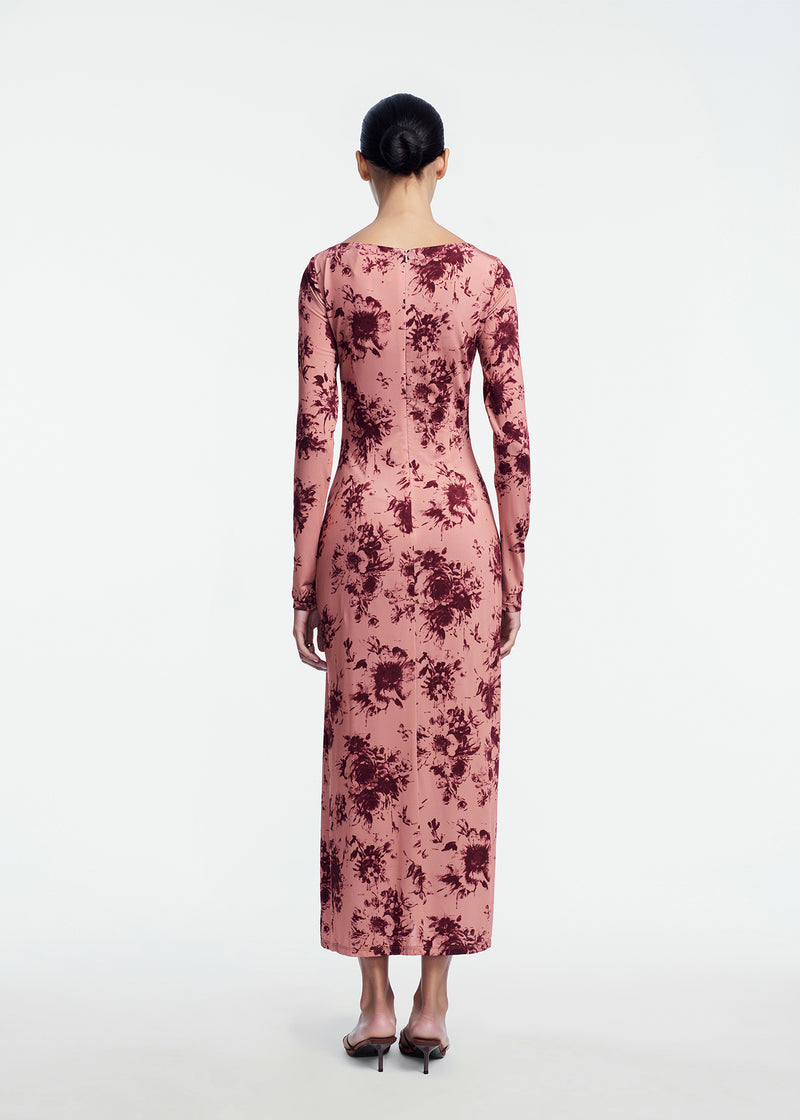 Floral Printed Jersey Draped Front Dress