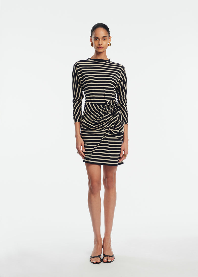 Lela Rose Striped Jersey Rose Ruched Dress - Navy / Blue Lela Rose Striped Jersey Rose Ruched Dress - Navy / Blue
