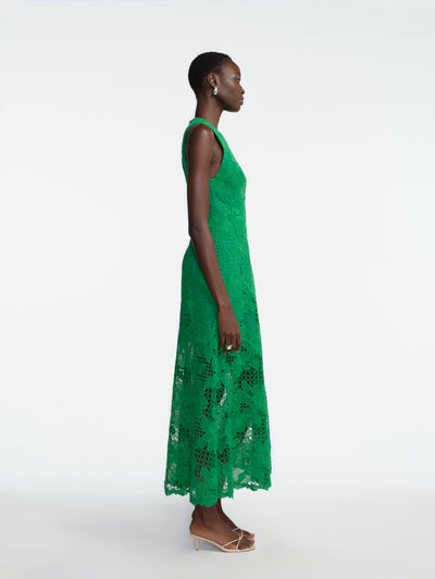 Lattice Guipure Lace Midi Dress