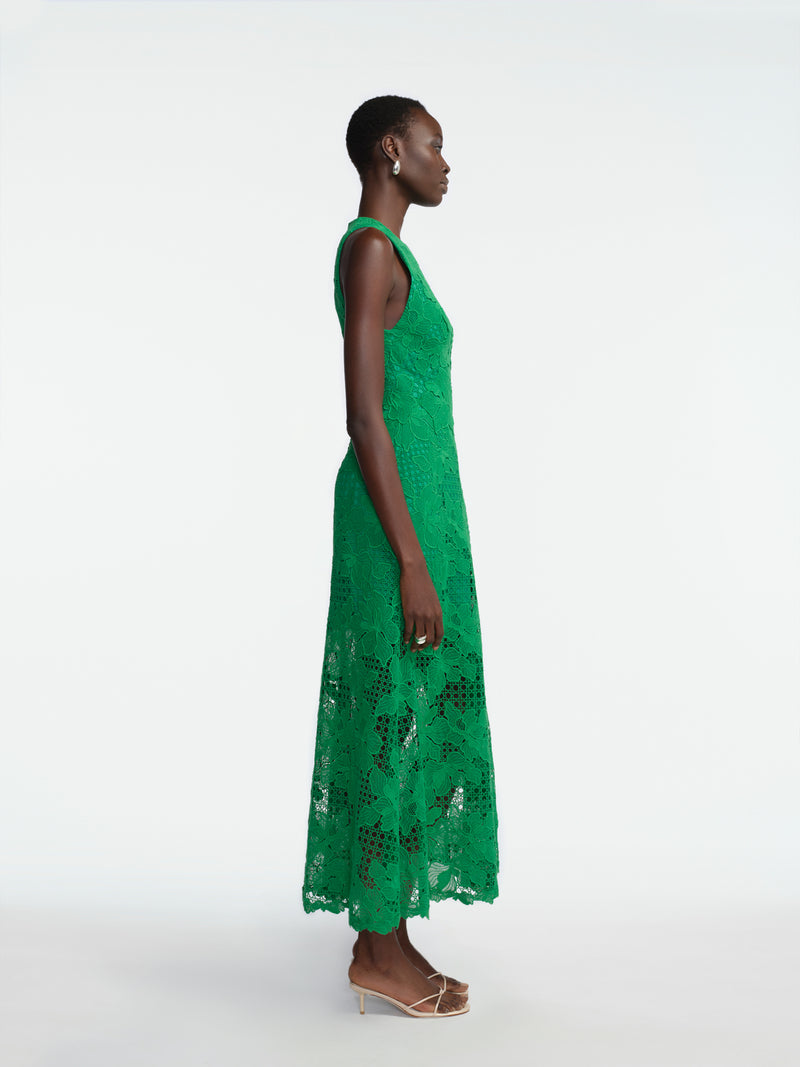 Lattice Guipure Lace Midi Dress