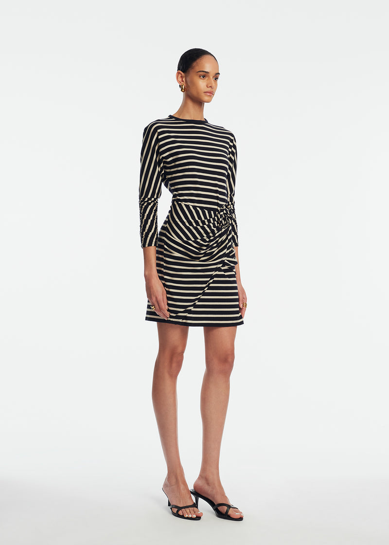 Lela Rose Striped Jersey Rose Ruched Dress - Navy / Blue Lela Rose Striped Jersey Rose Ruched Dress - Navy / Blue