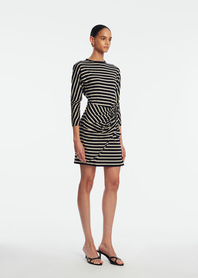 Striped Jersey Rose Ruched Dress