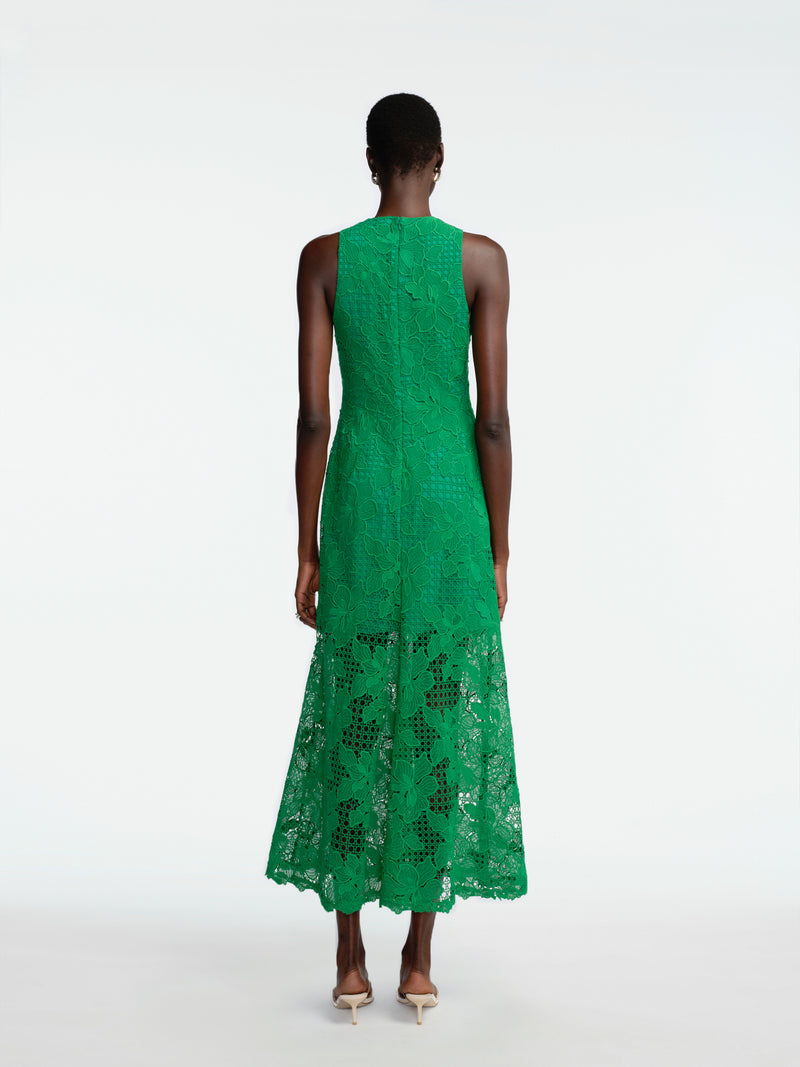 Lattice Guipure Lace Midi Dress