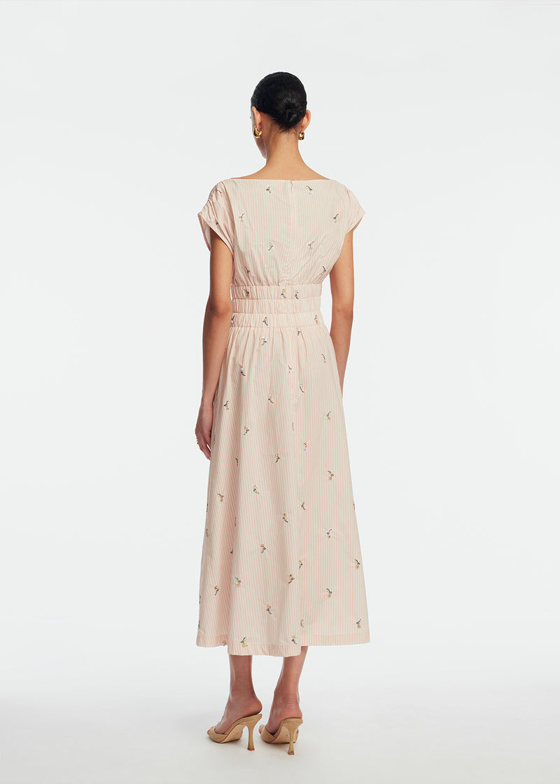 Embroidered Striped Cotton Midi Dress