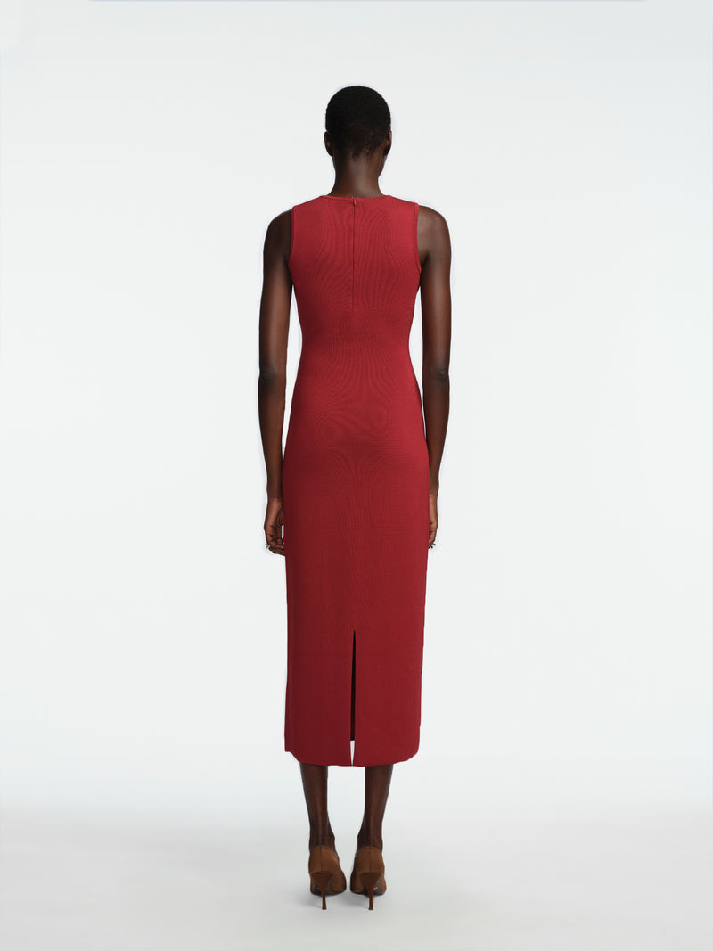 Lela Rose Crochet Applique Knit Column Dress - Burgundy Lela Rose Crochet Applique Knit Column Dress - Burgundy