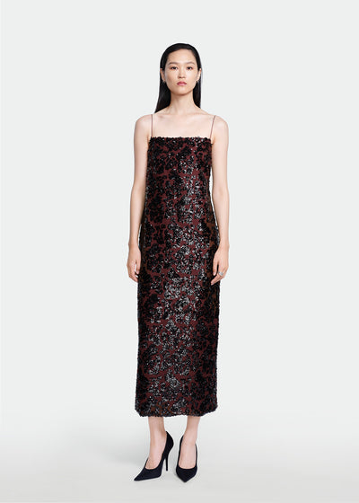 Sequin Embroidered Twill Slip Dress