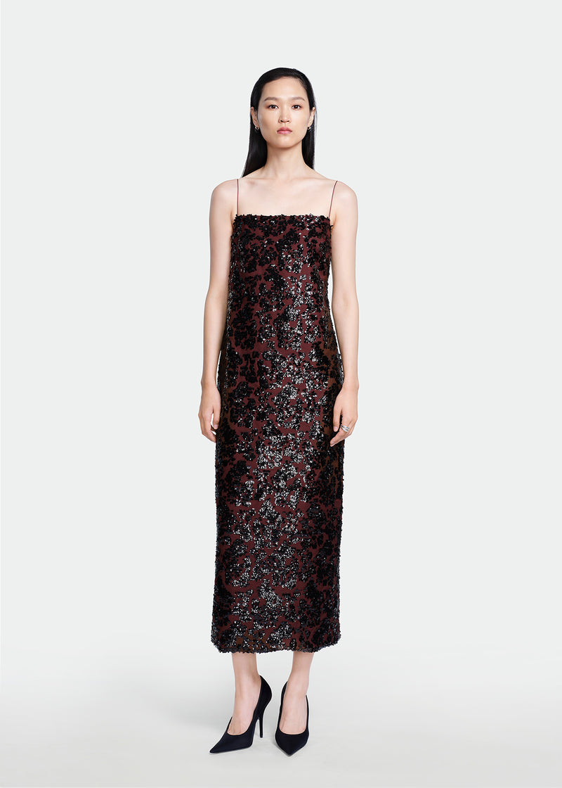Sequin Embroidered Twill Slip Dress