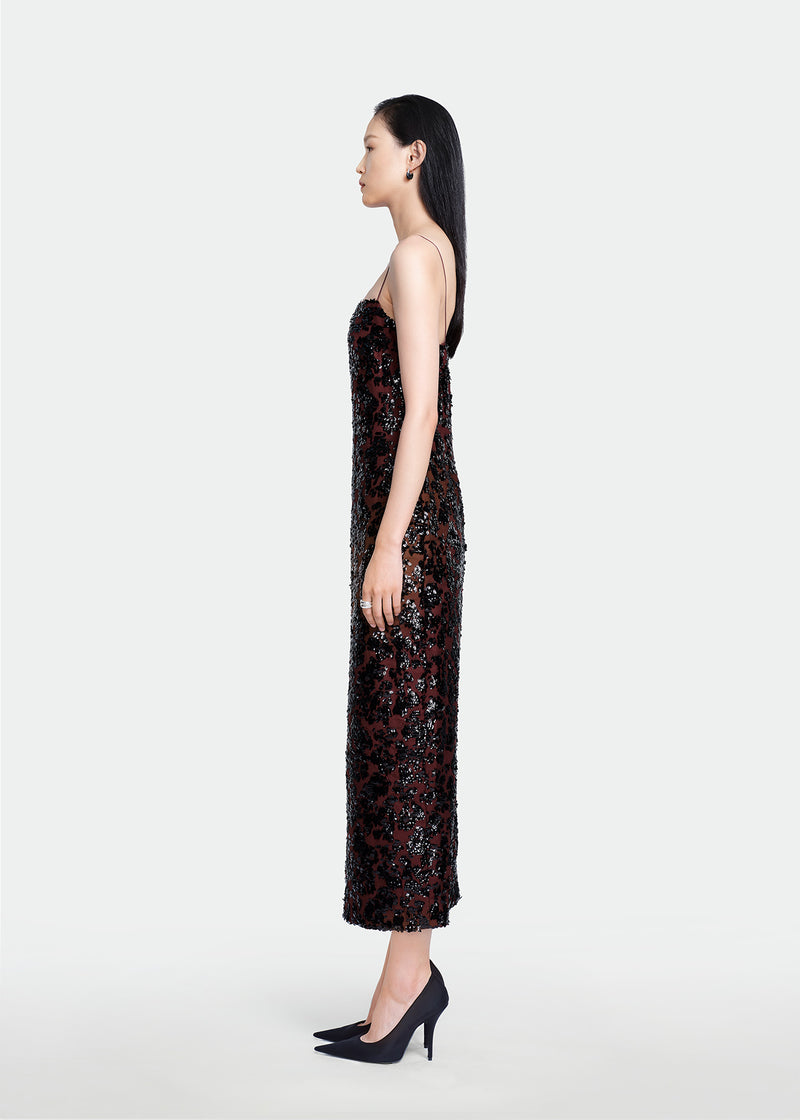 Sequin Embroidered Twill Slip Dress