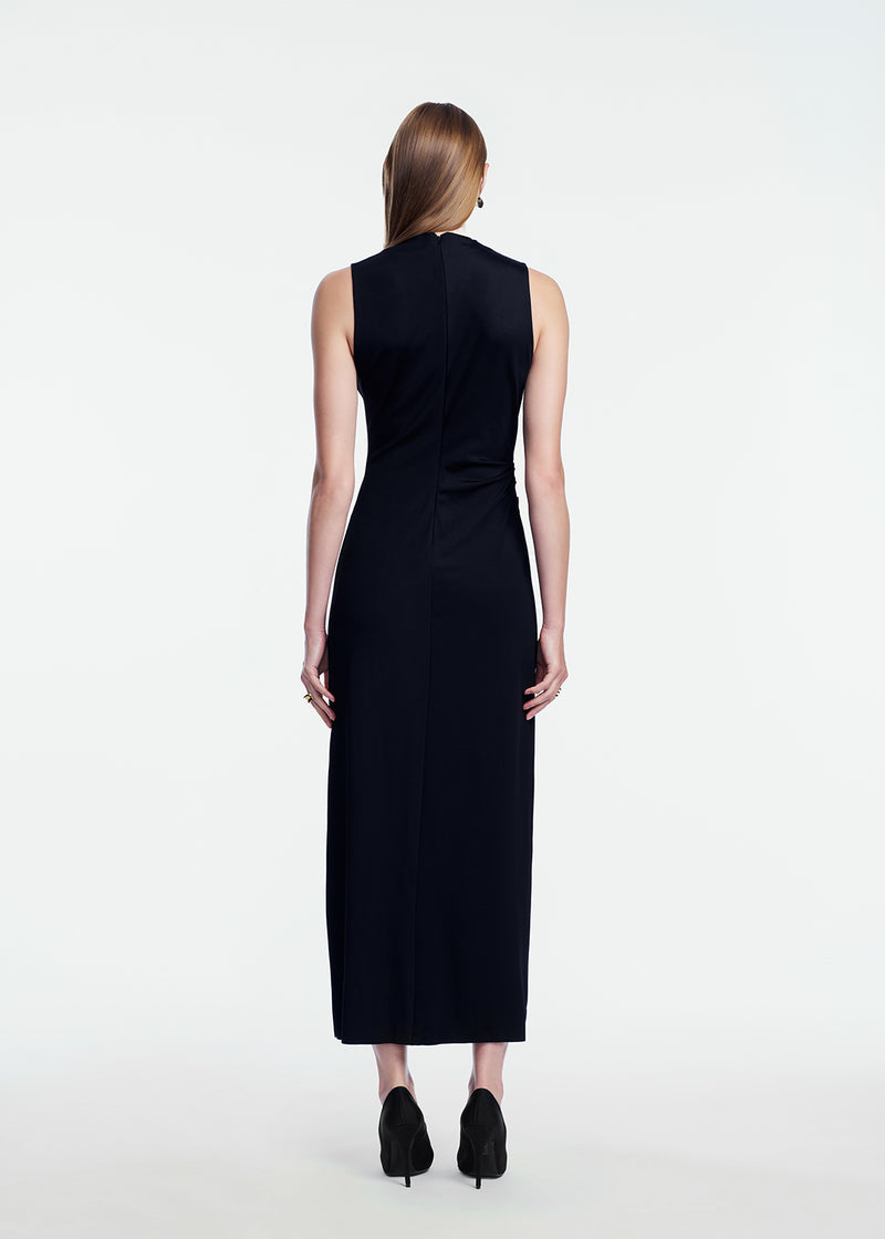 3D Metallic Embroidered Satin Jersey Column Dress