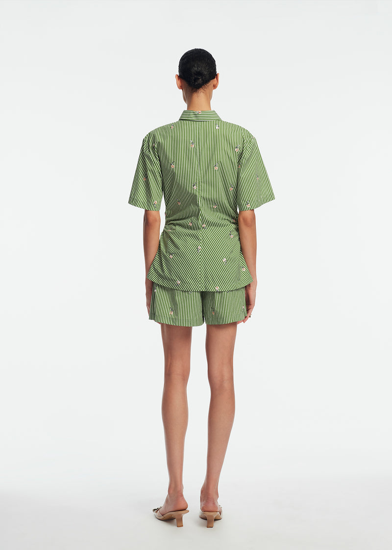 Embroidered Striped Cotton Short