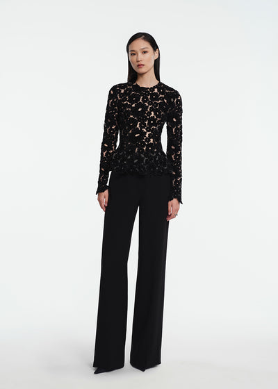 Embroidered Chenille Tulle Peplum Top