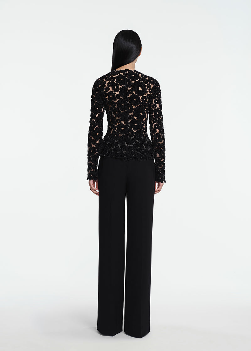 Embroidered Chenille Tulle Peplum Top